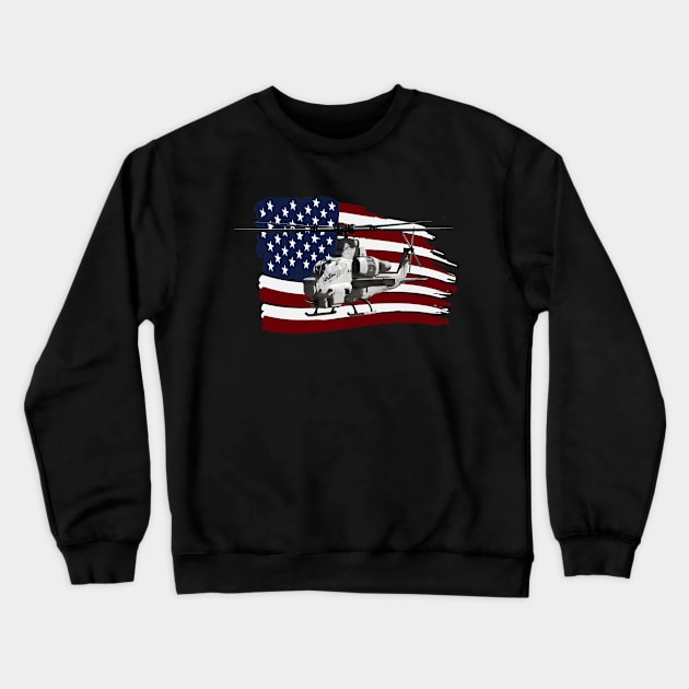 AH-1Z Viper Helicopter American US Flag Crewneck Sweatshirt by Dirty Custard Designs 